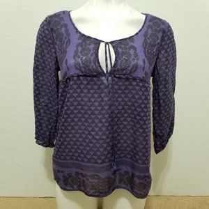 American Eagle top Small peasant tie neck keyhole geometric splotch print boho